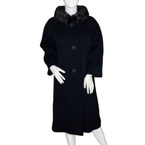 Rosenblum’s VTG 1960’s Black Long Swing Coat Mink Fur Collar Winter Luxury Coat